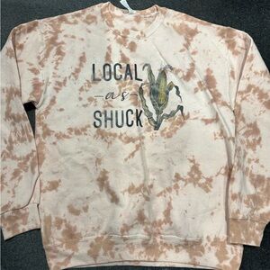 Jerzees Cream and Brown Tie-Dye Crewneck Sweater